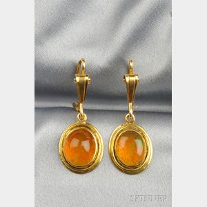 14kt Gold Mexican Opal Earpendants
