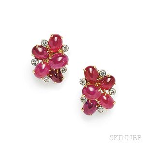18kt Gold, Ruby, and Diamond Earclips, Aletto Bros.