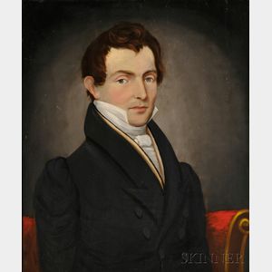 American School, 19th Century Portrait of a Gentleman with Auburn Hair and Gray Eyes