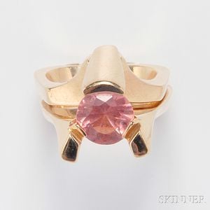 14kt Gold and Pink Tourmaline Ring, Stanley Lechtzin