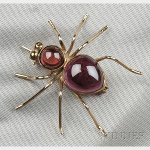 Gold and Garnet Spider Brooch