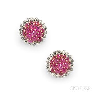 18kt White Gold, Ruby, and Diamond Earclips, Aletto Bros.