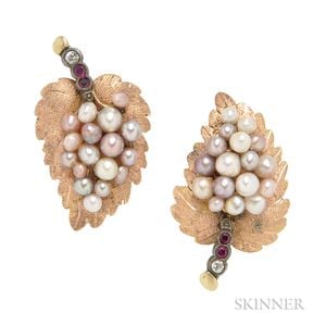 Gold, Freshwater Pearl, and Gem-set Earrings