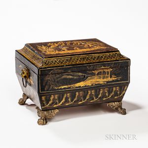 Black Lacquer and Gilt Export Sewing Box