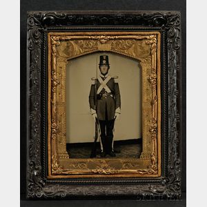 Quarter Plate Ambrotype of a Union Military Officer Standing at Attention