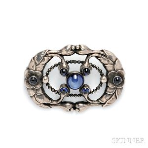 Sterling Silver and Synthetic Sapphire Brooch, Georg Jensen