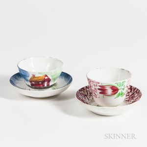 Two Spatterware Cups and Saucers