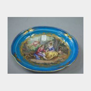 Sevres-style Handpainted and Transfer Decorated Oval Porcelain Dish.