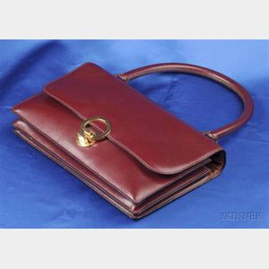Burgundy Box Leather Handbag, Hermes