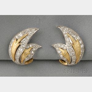 Platinum, 18kt Gold, and Diamond Earclips