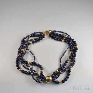 14kt Gold and Lapis Multi-strand Necklace