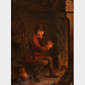 After David Teniers II (Flemish, 1610-1690) Le Fumeur /Interior with a Man Seated Before a Chimney, Filling His Pipe