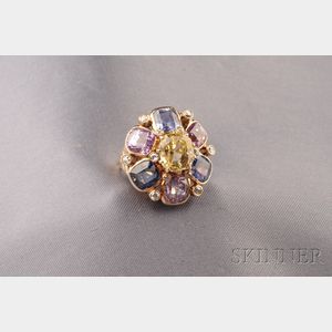 18kt Gold, Multicolor Sapphire and Diamond Ring