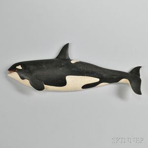 Carved and Painted Wooden Orca Whale Plaque