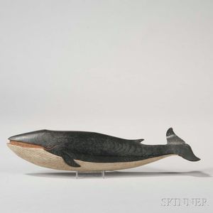 Relief-carved and Painted Wooden Finback Whale Wall Plaque