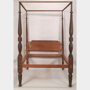 Federal Mahogany Carved and Maple Tall Post Canopy Bed