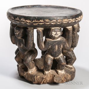 Cameroon Carved Wood Figural Stool