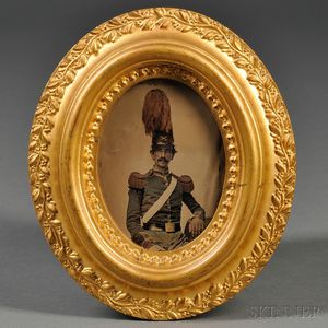 Quarter-plate Ambrotype Portrait of a Militia Officer Wearing a Plumed Shako Hat