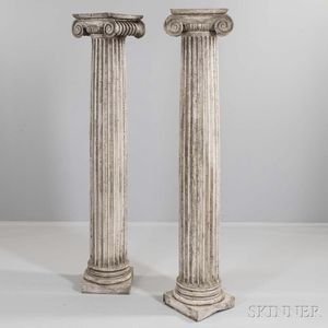 Pair of White-painted Carved Classical Columns