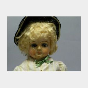 Wax over Papier Mache Shoulder Head Doll