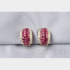 18kt Gold, Ruby, and Diamond Earclips