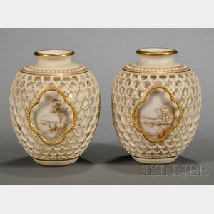 Pair Royal Worcester Double-Walled Vases