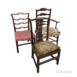 Two Chippendale Mahogany Side Chairs and a Slat-back Armchair
