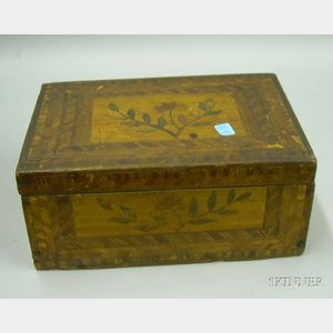 Small Folk Straw-work Floral and Parquetry Decorated Wooden Lidded Box