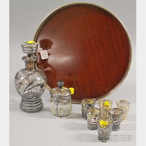 Silver Overlay Decanter and Cordial Set