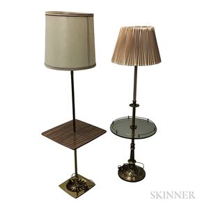 Two Brass Floor Lamps with Integrated Tables