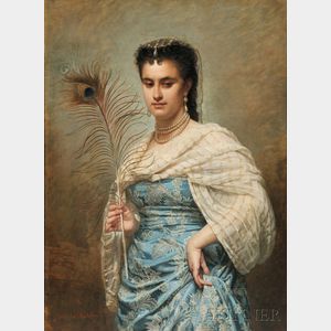 Zoé Laure de Chatillon (French, 1826-1908) Woman with a Peacock Feather