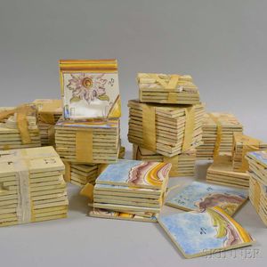 Large Group of Polychrome Ceramic Tiles. 
