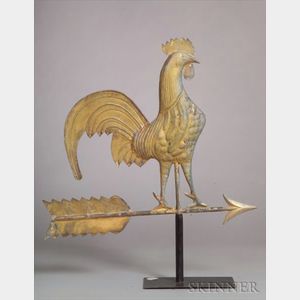 Gilded Molded Sheet Copper Rooster Weather Vane