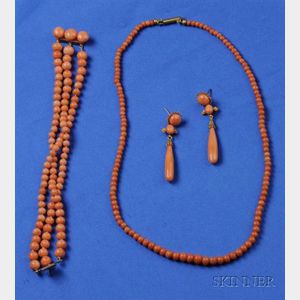 Group of Coral Jewelry Items