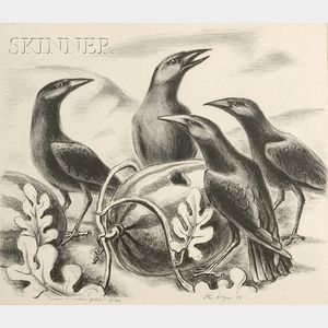 Otis Dozier (American, 1904-1987) Crows in Melon Patch