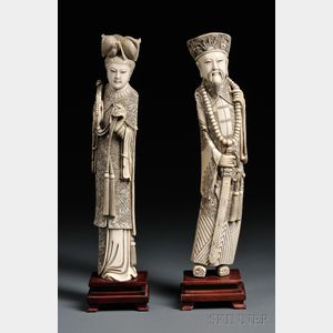 Pair of Ivory Carvings on Wood Stands