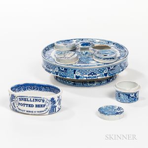 Blue Transfer Writing Set and Potted Meat Dish