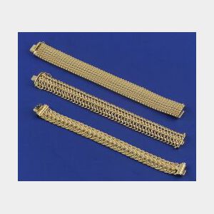 Three 14kt Gold Mesh Bracelets