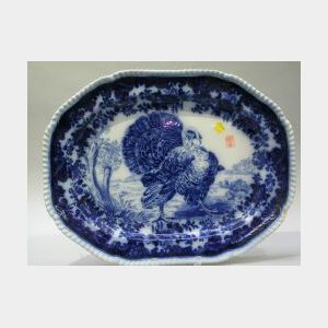 Copeland Flow Blue Ceramic Turkey Platter.