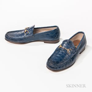 Pair of Gucci Blue Alligator Skin Loafers