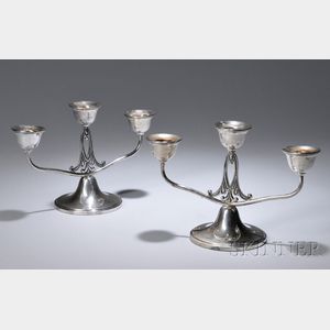 Pair of Randahl Art Nouveau Weighted Sterling Silver Three-light Candelabra