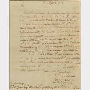 Jones, John Paul (1747-1792) Secretarial Letter Signed, Paris, 3 September, 1786.