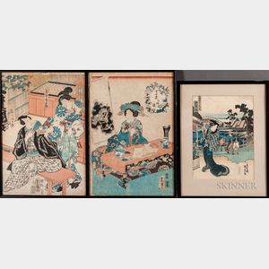 Five Woodblock Prints in Three Frames