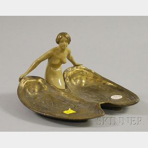 Art Nouveau Brass Plated and Painted Cast Metal Figural Dish
