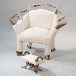 Steer Horn Lounge Chair with Footstool