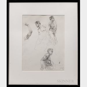 Peter Cox (American, 1942-2017) Study: Three Male Figures, Arm Drawing