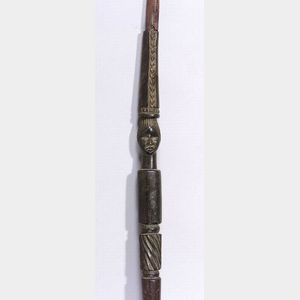 African Carved Wood and Metal Spear