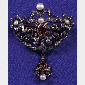 Antique Silver, Pearl and Quartz Pendant/Brooch