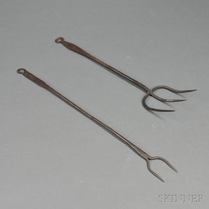Two Wrought Iron Hearth Forks