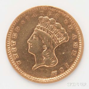 1856 $1 Slanted 5 Gold Coin. 